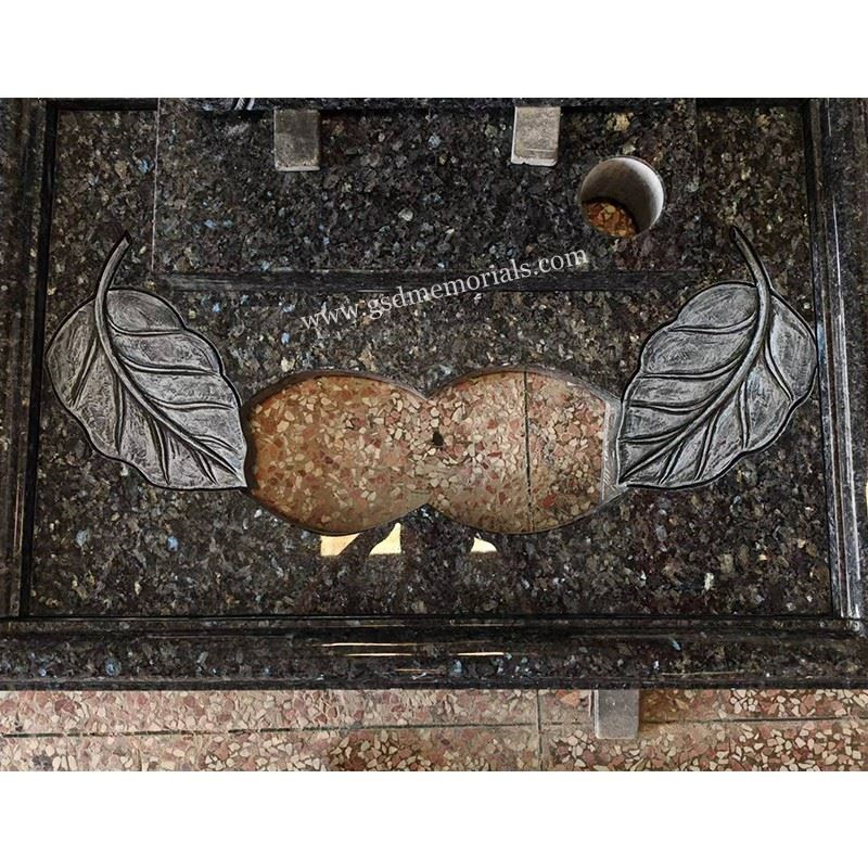 Blue Pearl Leaf Picture Kerb Headstone